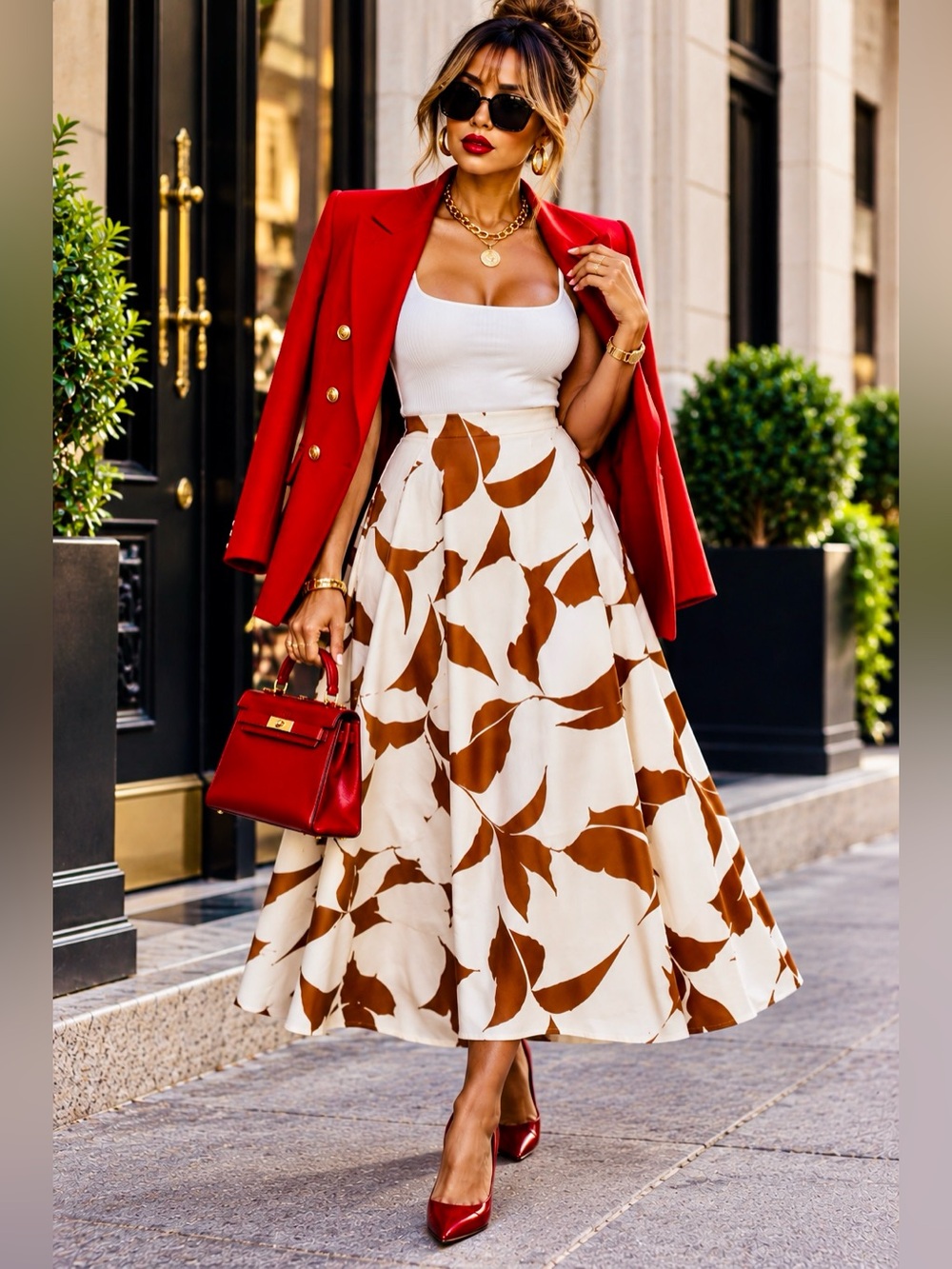 Ann Taylor Brown White Floral Midi Skirt NWT Size 18